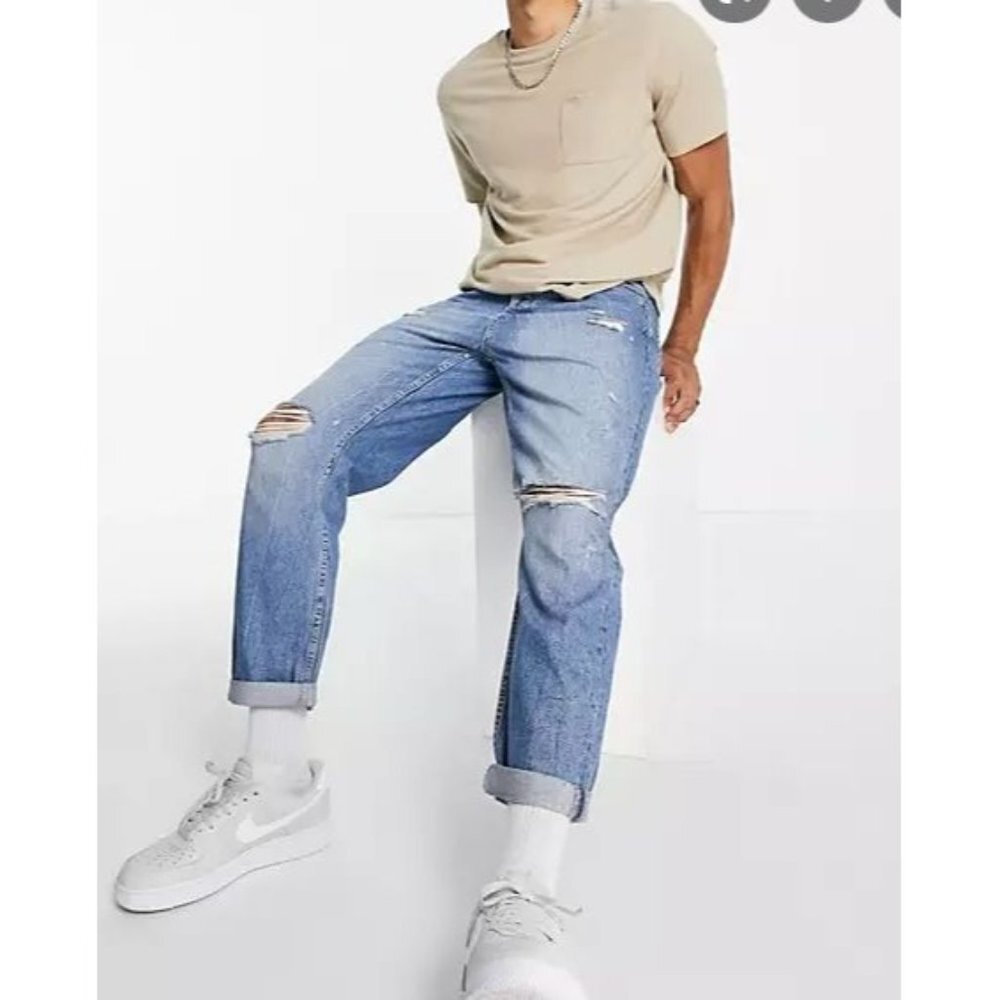 Men's‎ distress Relaxed Blue Jeans 32W 30L